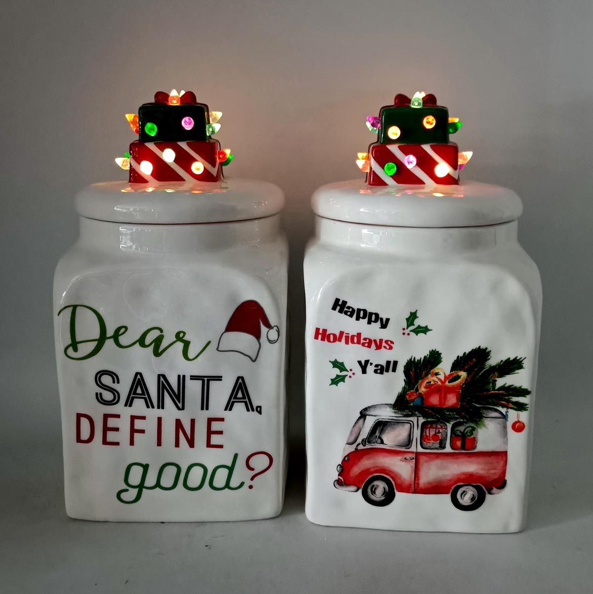 Led lighted ceramic storage jar for 2021 Christmas decoration