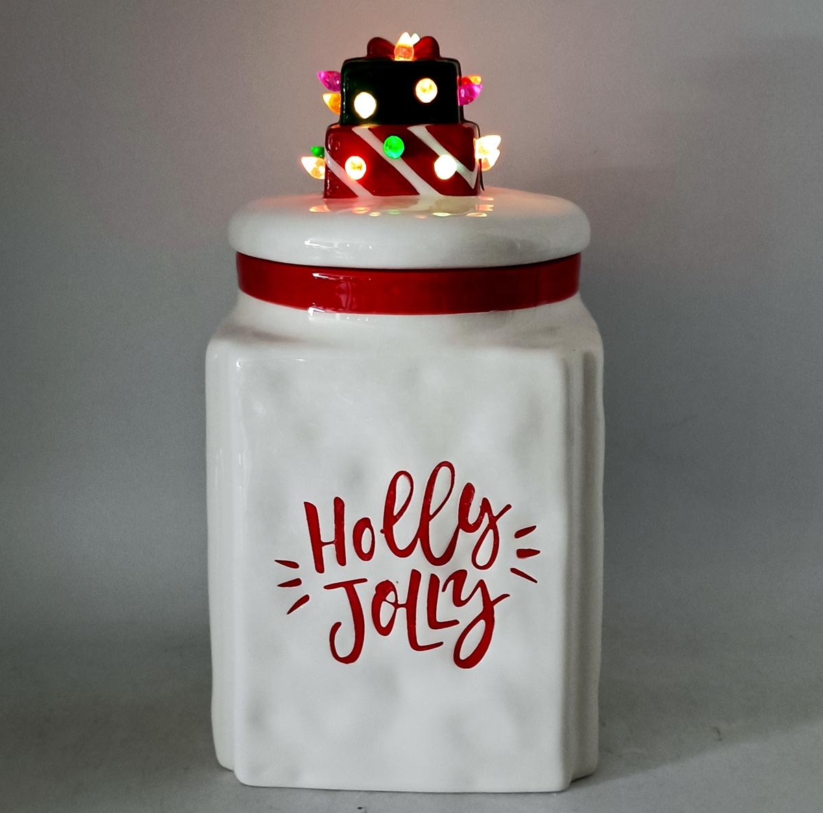 Led lighted ceramic storage jar for 2021 Christmas decoration