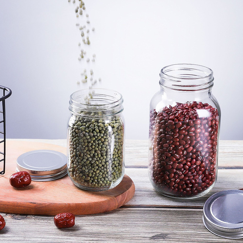 Li Qing Shanghai Regular Mouth Mason Jars with Silver Metal Lids Quilted Crystal Glass Canning Storage Jars