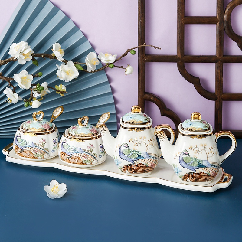 Light Luxury Creative Household Ceramic Tableware Oil Salt Sauce Vinegar Condiment Bottle Jar Seasoning Box Combination Set