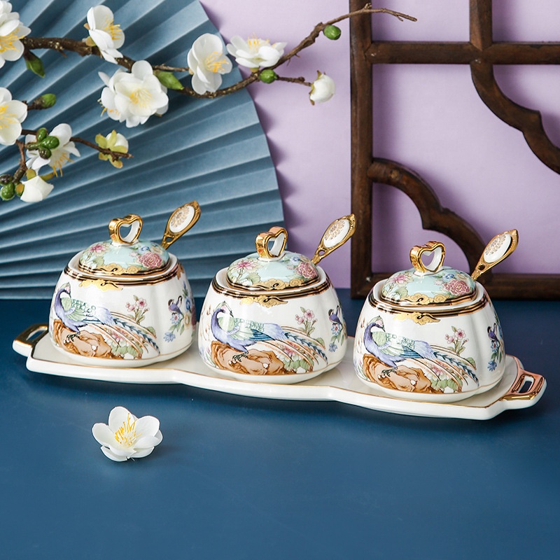 Light Luxury Creative Household Ceramic Tableware Oil Salt Sauce Vinegar Condiment Bottle Jar Seasoning Box Combination Set
