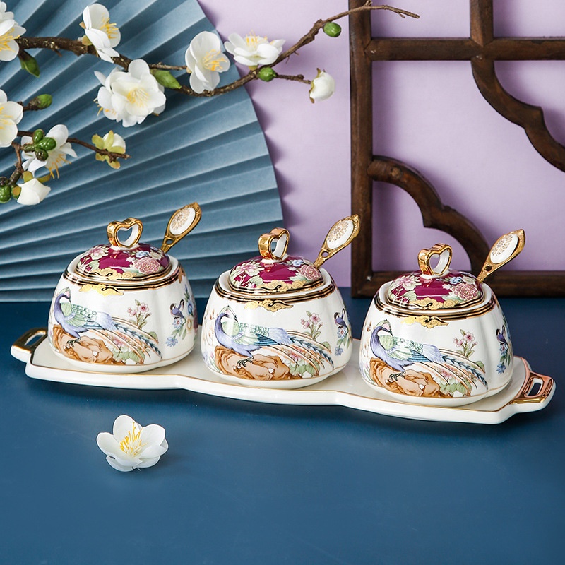 Light Luxury Creative Household Ceramic Tableware Oil Salt Sauce Vinegar Condiment Bottle Jar Seasoning Box Combination Set