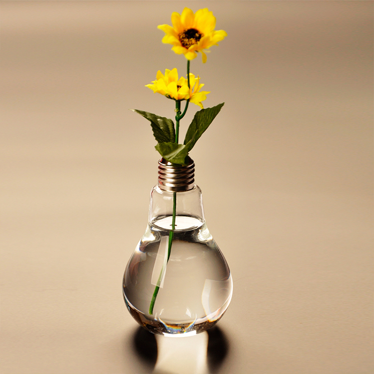 Light bulb bottle glass with screw cap and straw for milk, juice, soft drink bottle