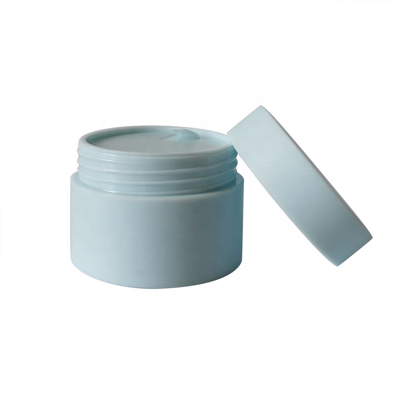 Light frosted blue color 3g10g 15g 30g round shaped eye shadow plastic skin care cream jar with gasket lid