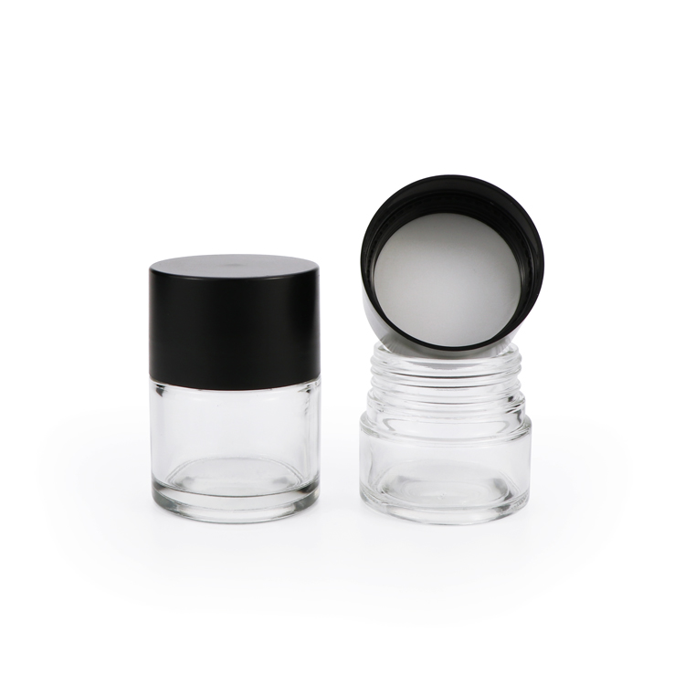 Light proof 2 3 4 ounce cbd hemp round shape container black apothecary herb child resistant lid glass jar for weed