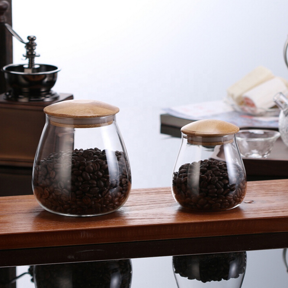 Light weight 450ml 800ml sealed airtight glass food jar with mushroom bamboo lid