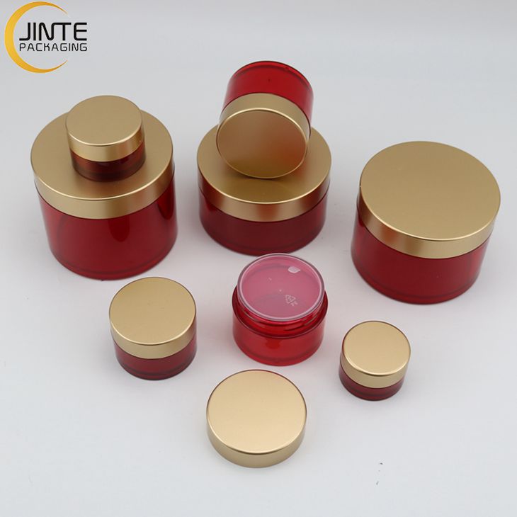 Lip Scrub Beauty Container Empty Plastic PETG thick wall Red color jar with Gold lids 1oz 3oz 4oz 6oz 8oz for Hair Pomade Jar