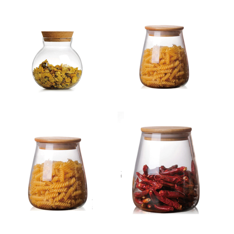 Liqing High Quality  Clear Wholesale Glass Jar (Jars) with Bamboo Lid  Supplier With Bamboo Lid To Store Food 500ml 700ml