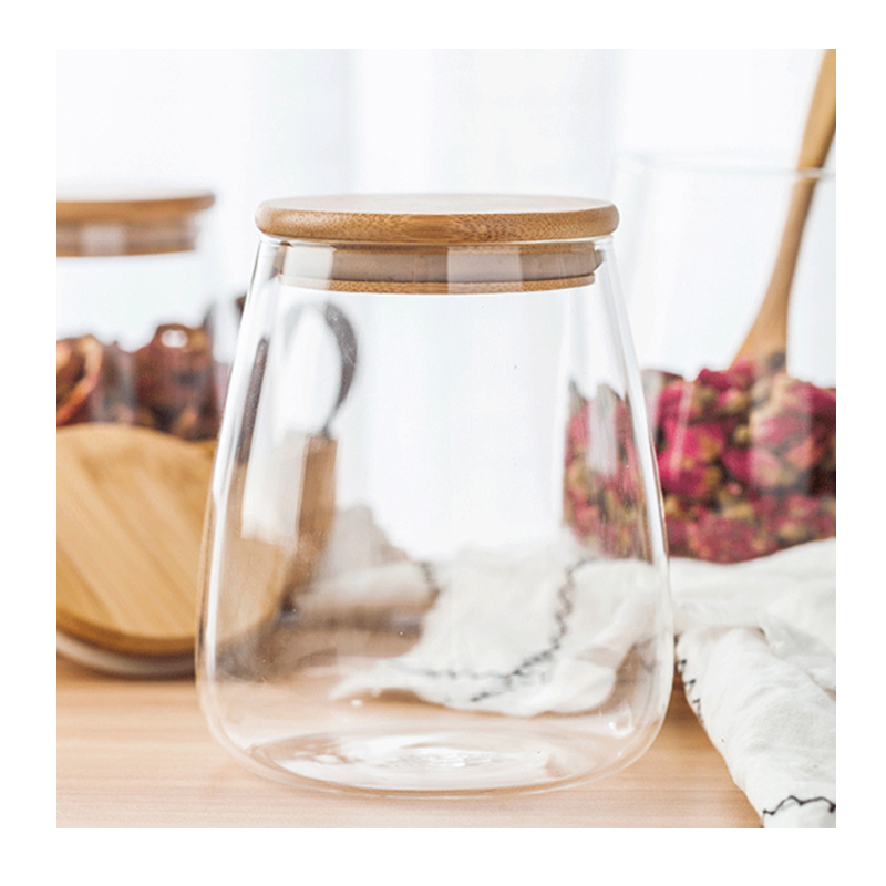 Liqing High Quality Clear Wholesale Glass Jar (Jars) with Bamboo Lid Supplier With Bamboo Lid To Store Food 500ml 700ml
