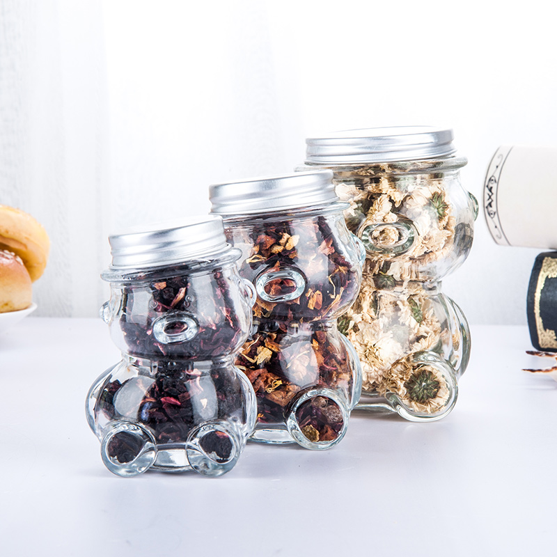 Little Bear Shaped Mini Clear Empty Food Grade Glass Candy Jar Cookies Storage Bottle
