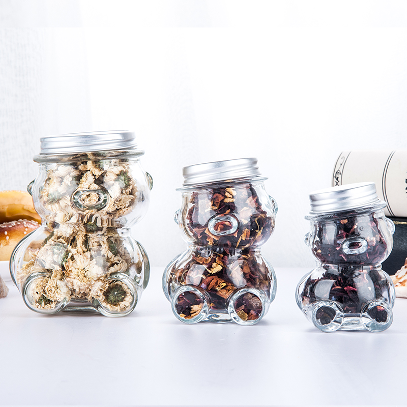 Little Bear Shaped Mini Clear Empty Food Grade Glass Candy Jar Cookies Storage Bottle