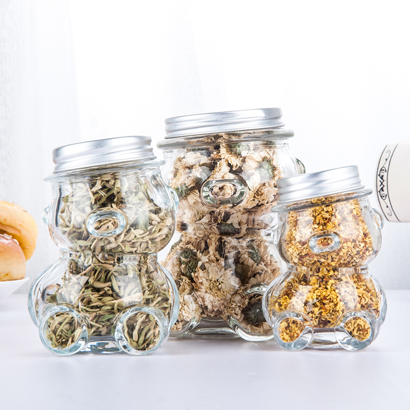 Little Bear Shaped Mini Clear Empty Food Grade Glass Candy Jar Cookies Storage Bottle