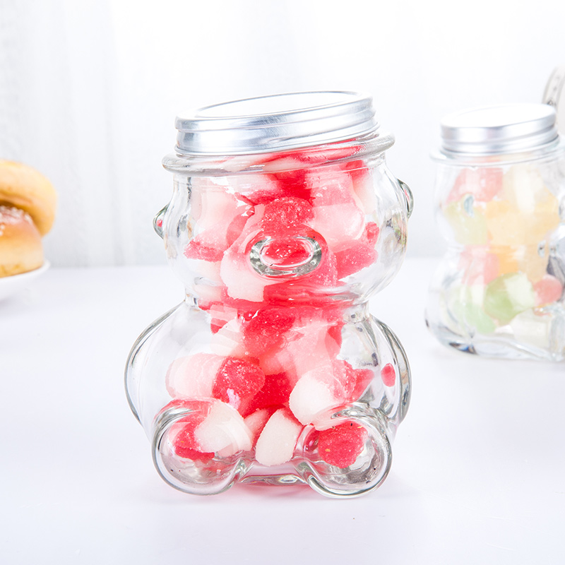 Little Bear Shaped Mini Clear Empty Food Grade Glass Candy Jar Cookies Storage Bottle