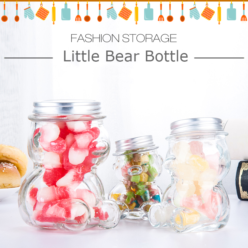 Little Bear Shaped Mini Clear Empty Food Grade Glass Candy Jar Cookies Storage Bottle