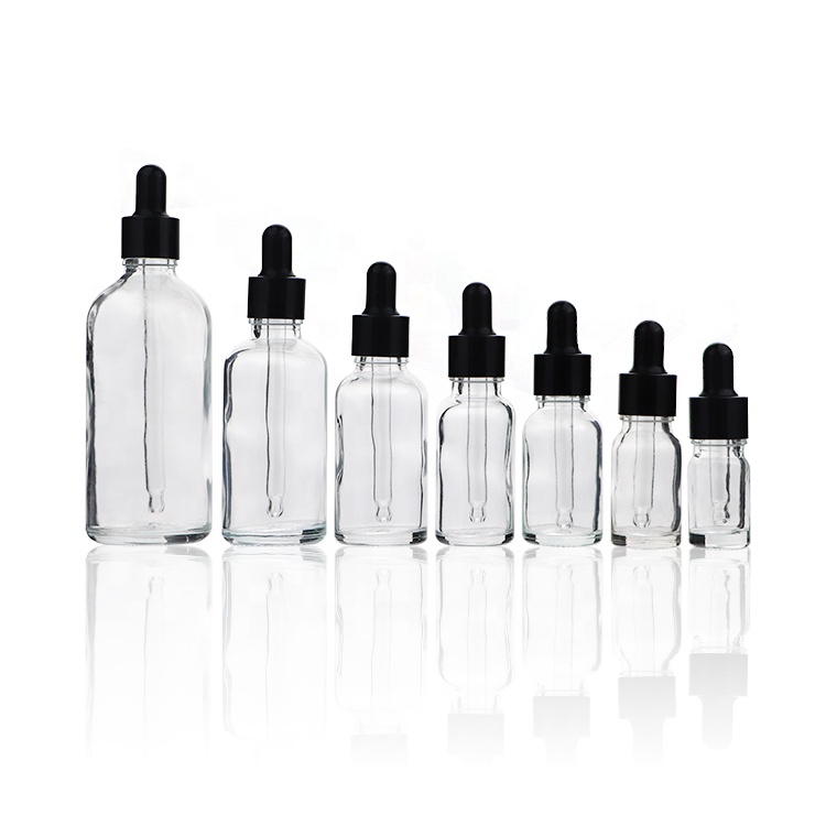 Logo Custom Clear Round Essential Oil Dropper Bottle 30ml Hair Oil Serum Bottle