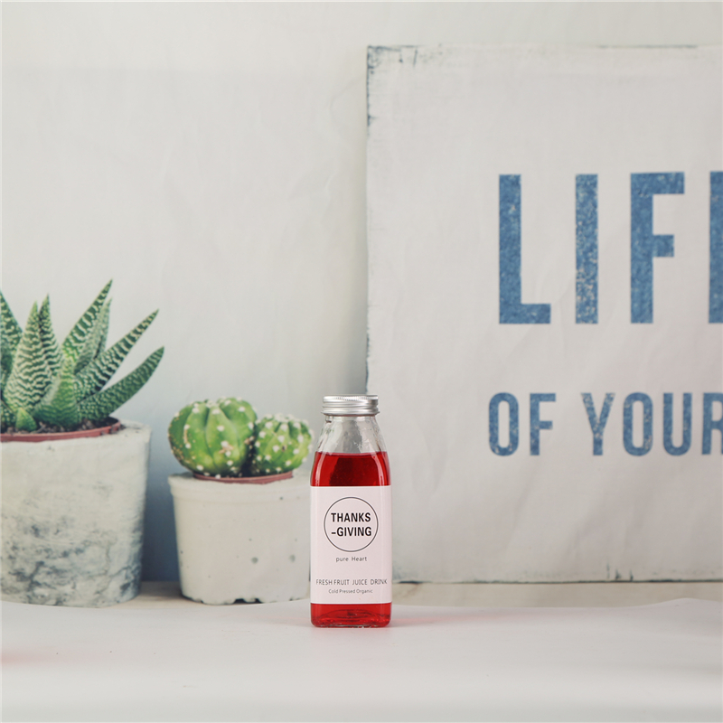 Logo Printed 10Oz 16Oz Cold Pressed French Square Glass Juice Bottle With Plastic Lid