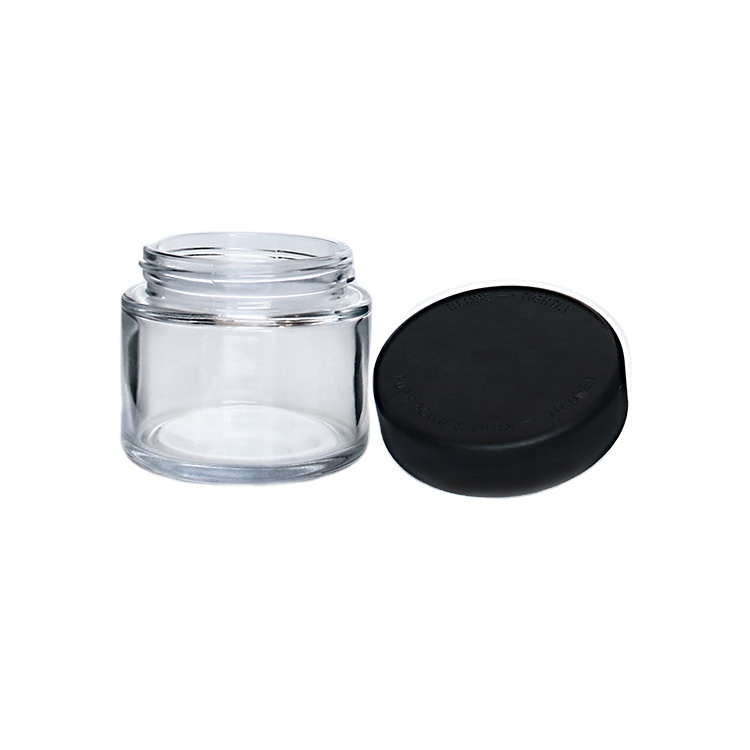 Logo Printed 1oz 2oz 3oz 4oz Glass Material Smell Proof Container Medical Jar With Child Resistant Black Lid