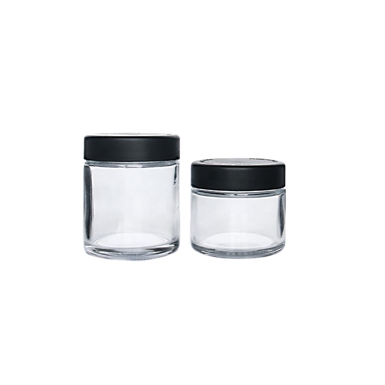 Logo Printed 1oz 2oz 3oz 4oz Glass Material Smell Proof Container Medical Jar With Child Resistant Black Lid