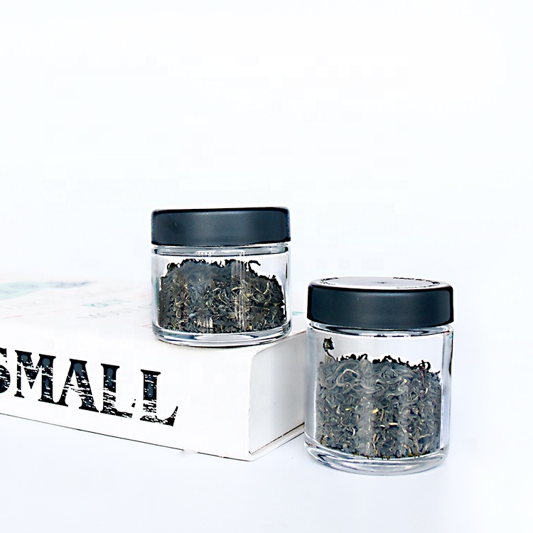 Logo Printed 1oz 2oz 3oz 4oz Glass Material Smell Proof Container Medical Jar With Child Resistant Black Lid