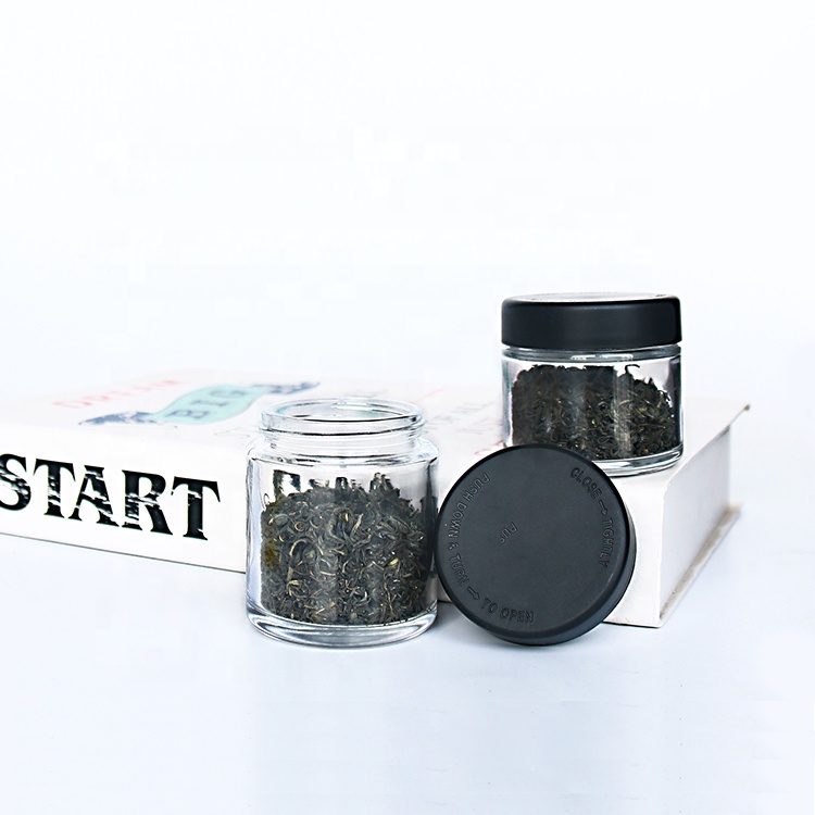 Logo Printed 1oz 2oz 3oz 4oz Glass Material Smell Proof Container Medical Jar With Child Resistant Black Lid