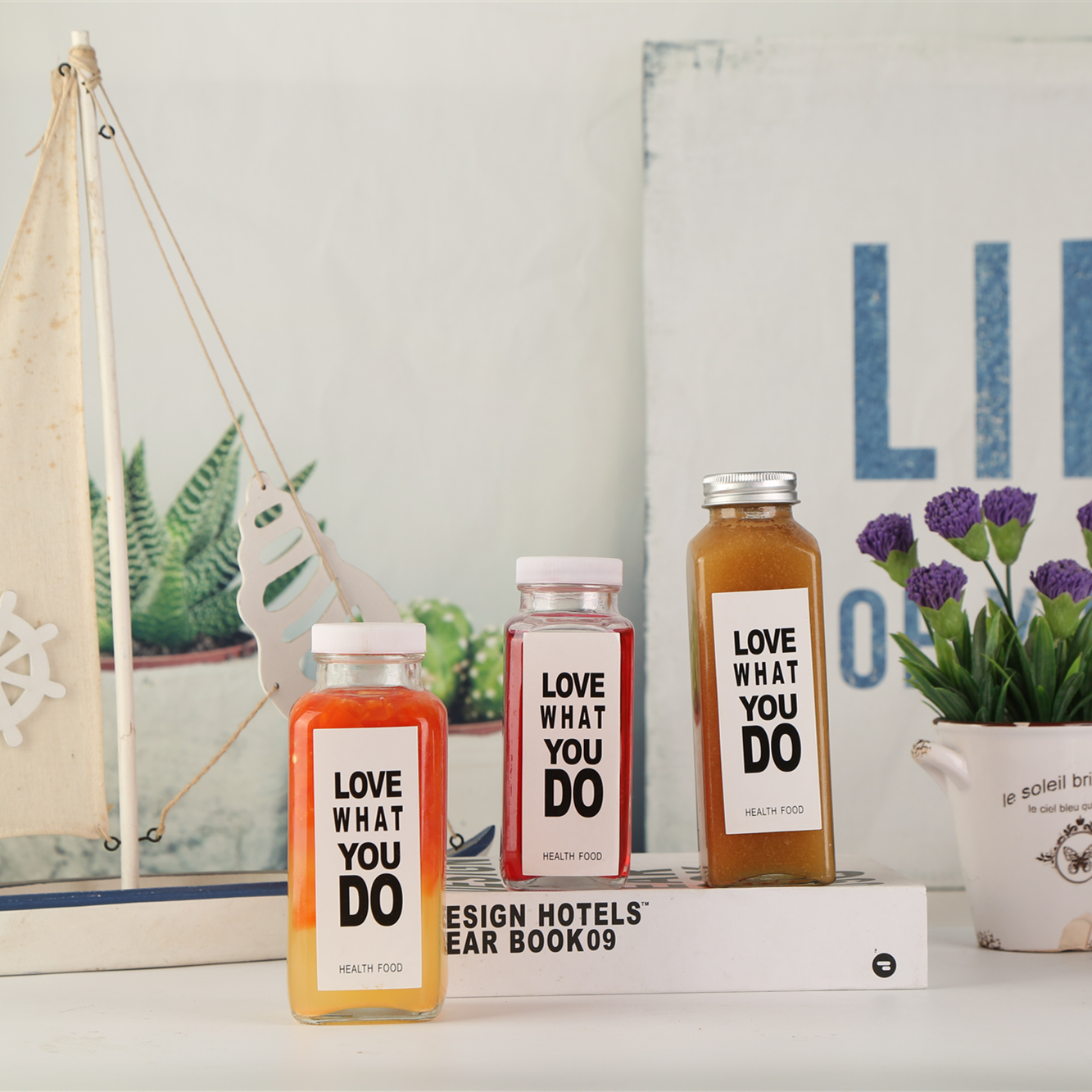 Logo Sticker Wholesale 250Ml 500Ml Empty Clear Glass Juice Bottles Milk bottle