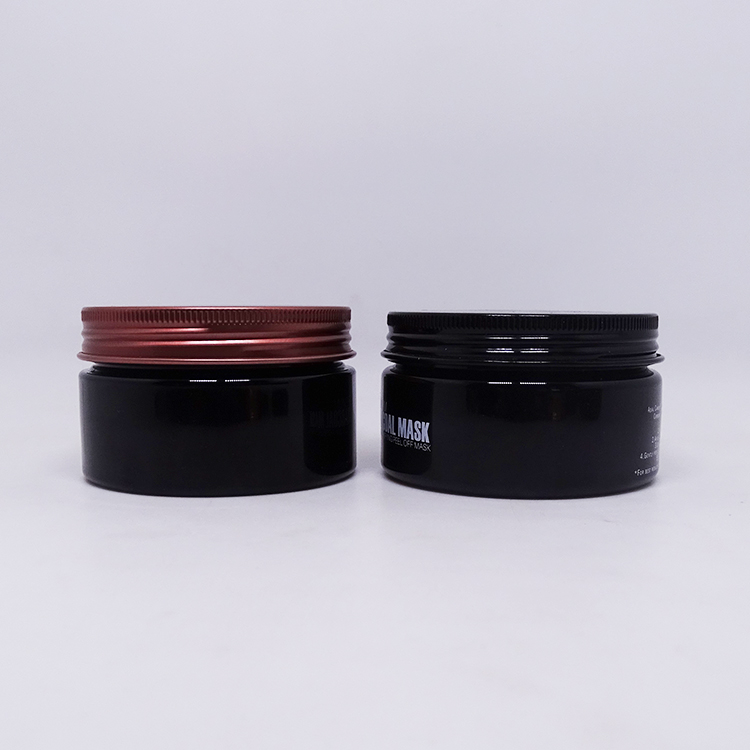 Logo printed cosmetic packaging black empty pet jar 200 ml with black cap