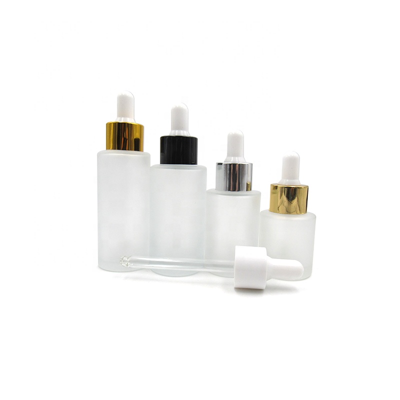 Logo printing 1oz 30ml flat shoulder frosted amber clear glass dropper bottle for perfume fragance attar oil
