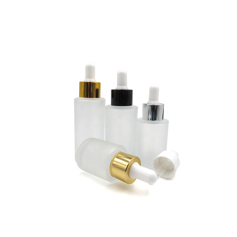 Logo printing 1oz 30ml flat shoulder frosted amber clear glass dropper bottle for perfume fragance attar oil