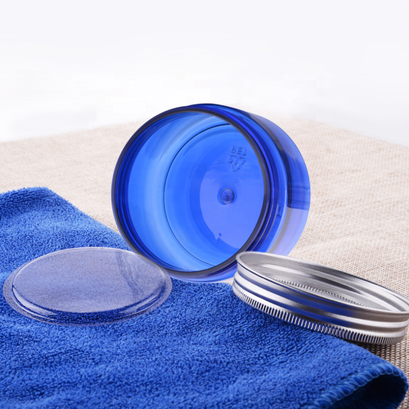 Logo printing round plastic hair wax container 200 ml blue jar pet for cosmetics with screw cap in stock