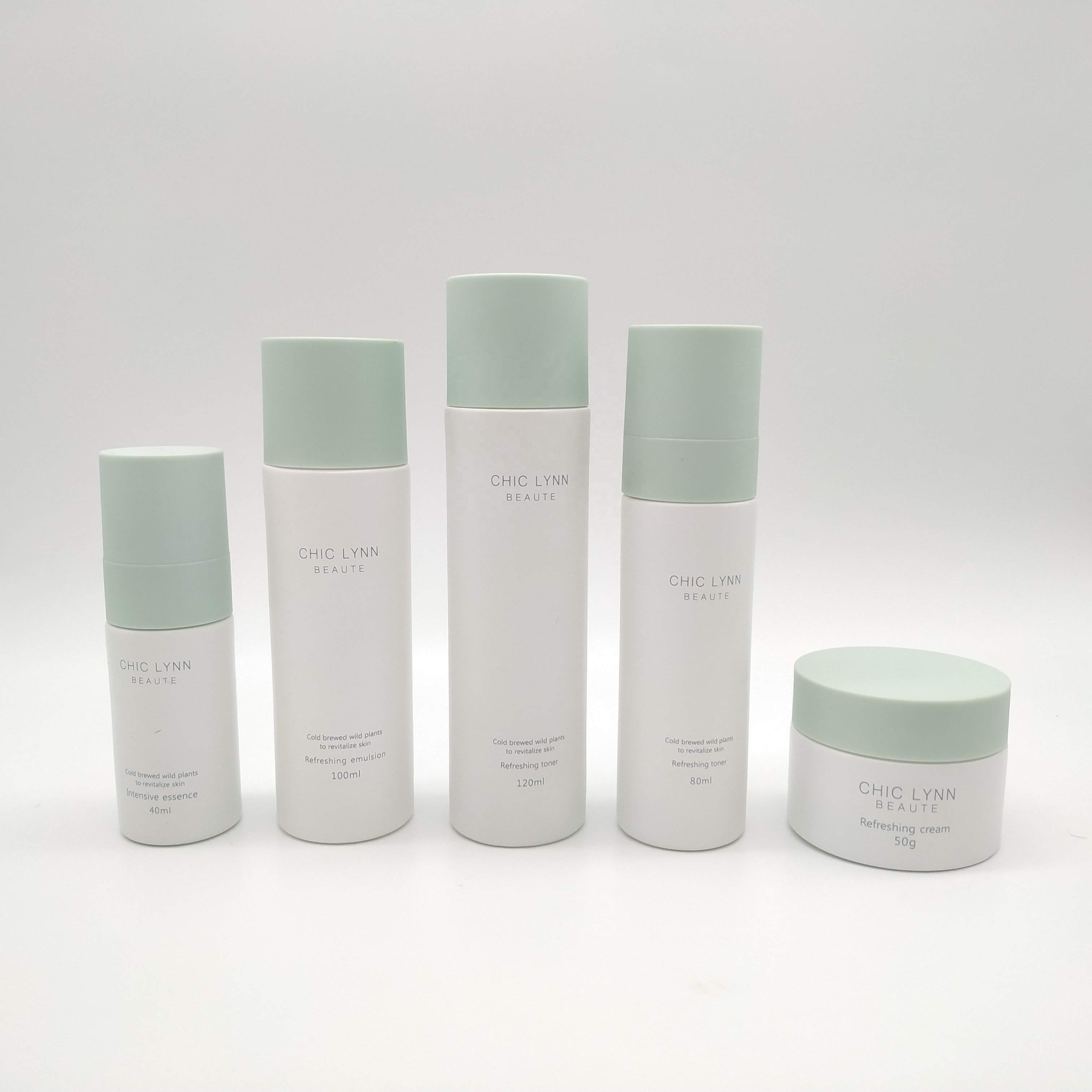 Lotion Bottle and Cream Jar Set Green Frost Glass Essential Oil Screw Cap 120ml 100ml Hot Selling Cosmetic