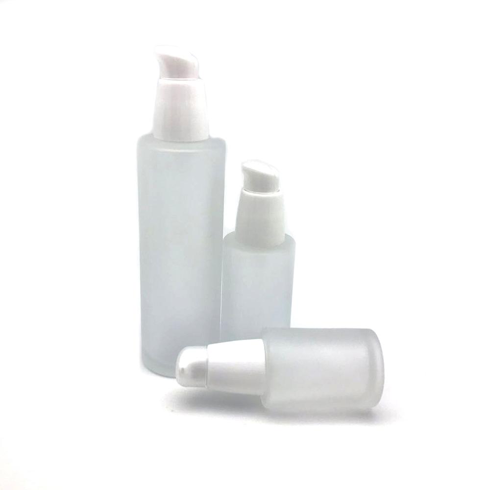 Lotion Bottles 30g Cosmetic Glass Jar in Frosted Bottle 30ml 50ml 100ml Glass with White Pump PUMP Sprayer Screen Printing