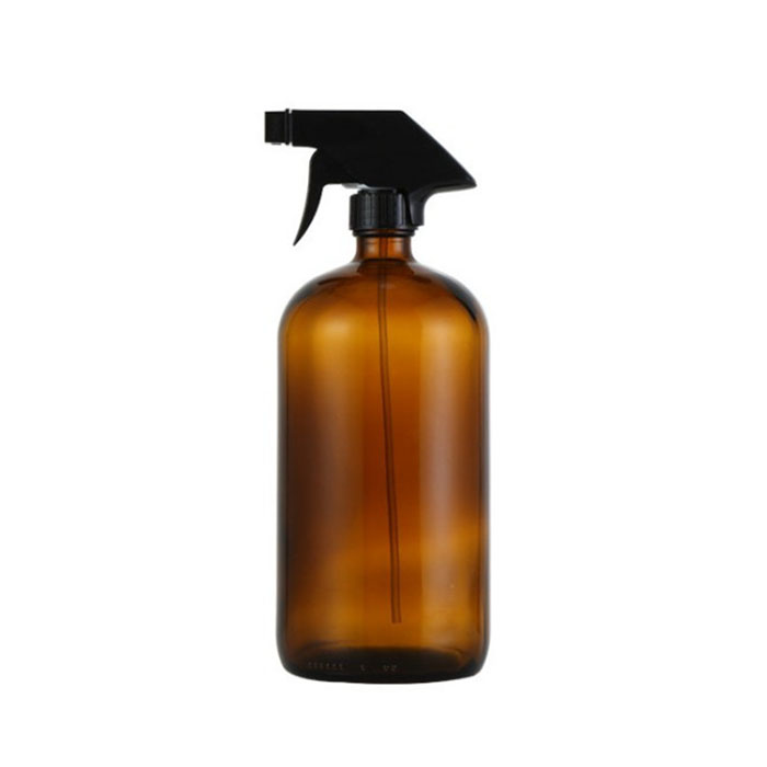 Lotion packaging 250ml 500ml Refillable Boston round amber 8oz 16oz glass bottle with black plastic pump lids