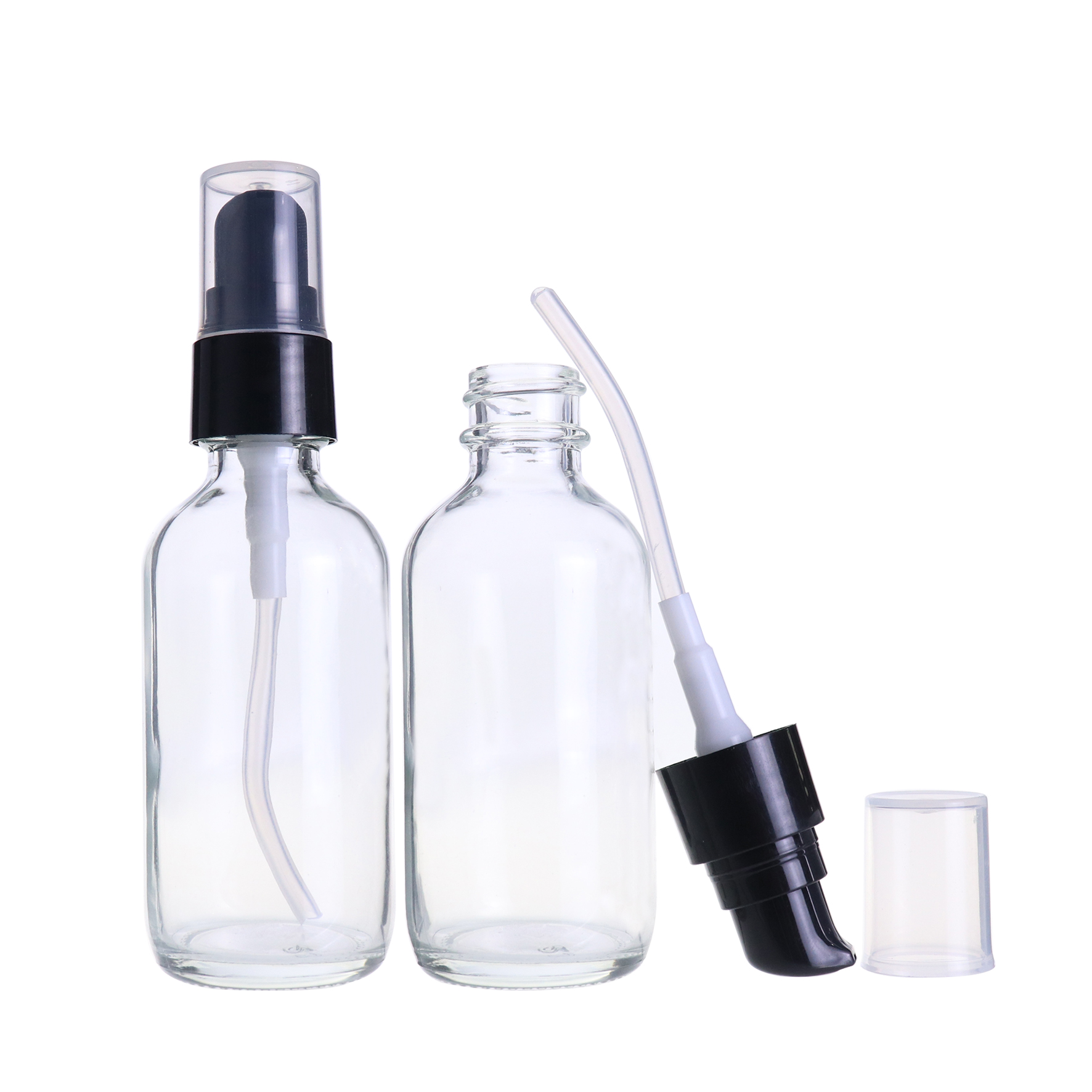Lotion packaging clear boston 60ml 2oz glass cosmetic bottle with pump