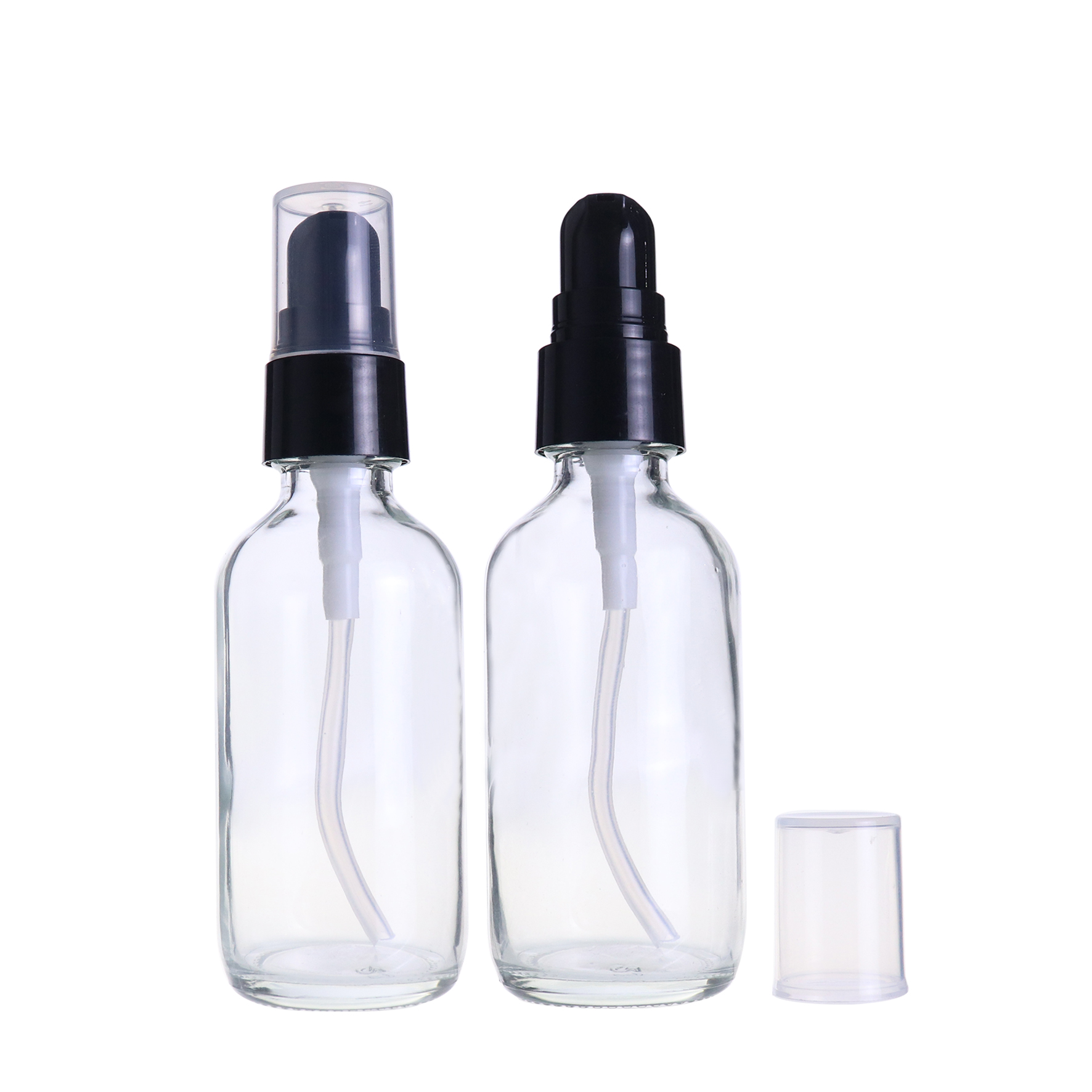 Lotion packaging clear boston 60ml 2oz glass cosmetic bottle with pump