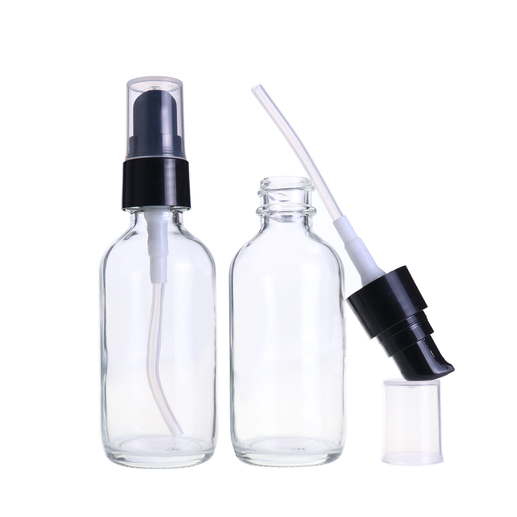 Lotion packaging clear boston 60ml 2oz glass cosmetic bottle with pump