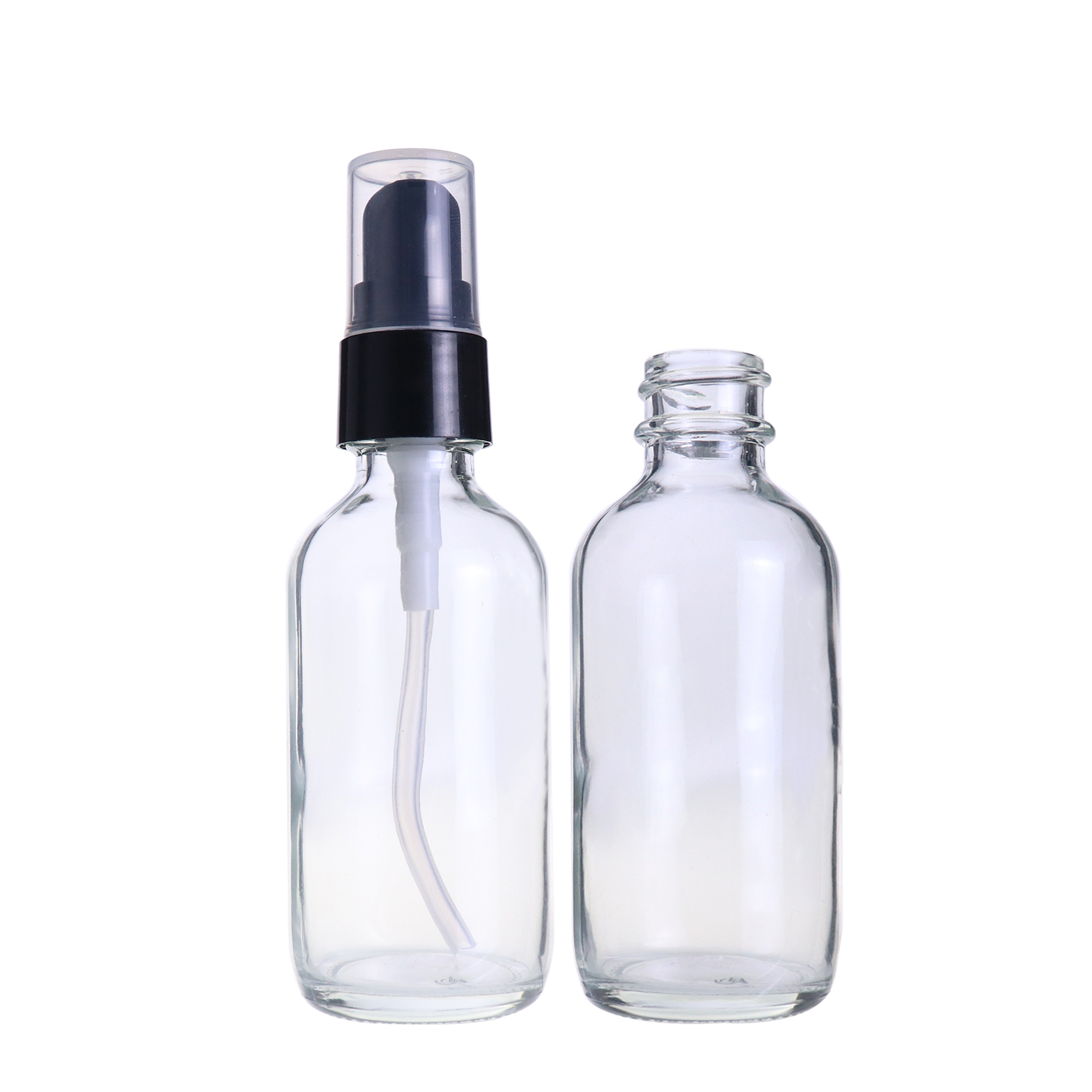 Lotion packaging clear boston 60ml 2oz glass cosmetic bottle with pump