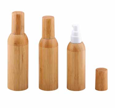 Lotions Bottle with Pump Head and Bamboo Lid Refillable Makeup Cosmetic Emulsion Essence Vials Dispenser Containers for Cream Lo
