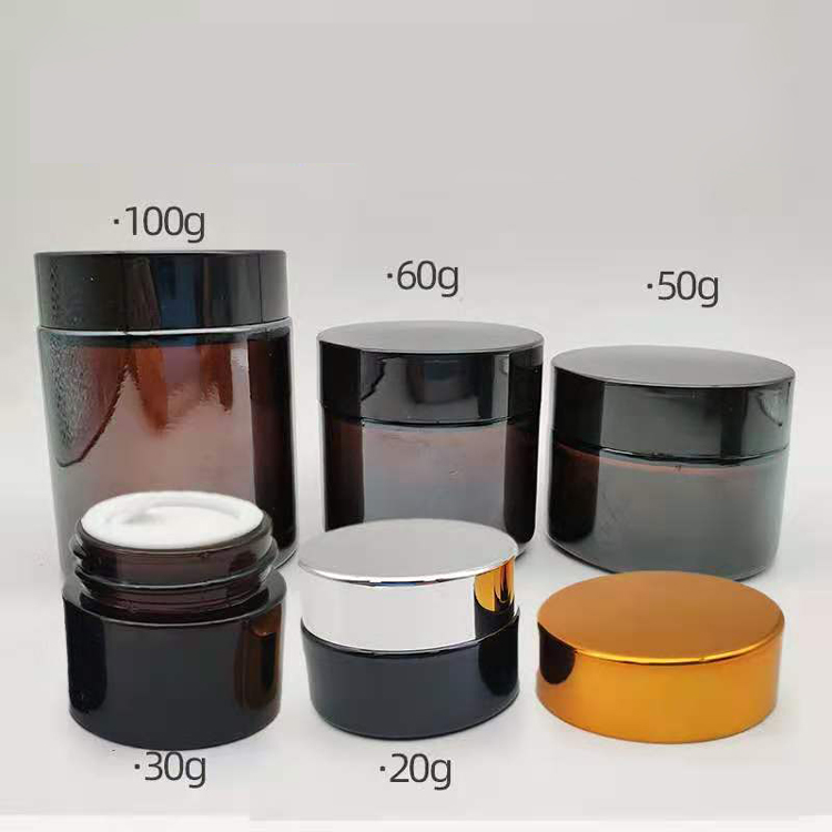 Lots of cash amber glass jars skincare packaging cosmetic lotion bottle 20g 30g 50g 60g 100g cream cosmetic jar glass jars