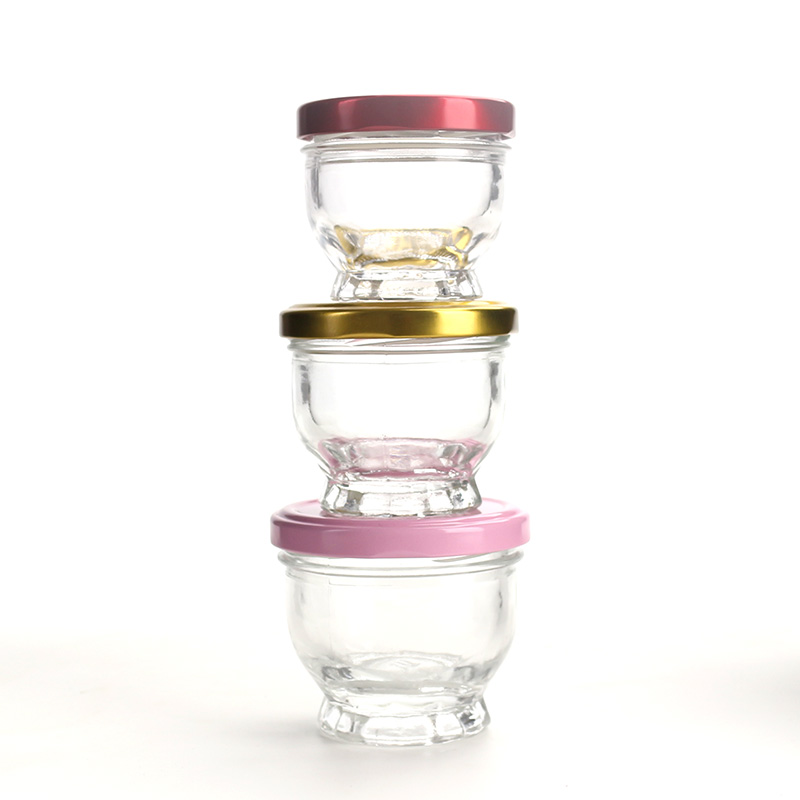 Lotus flower bottom 50ml 75ml 100ml glass jars for honey bird nest pudding yogurt with screw metal lid