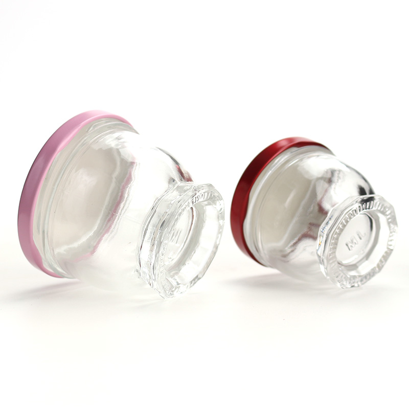 Lotus flower bottom 50ml 75ml 100ml glass jars for honey bird nest pudding yogurt with screw metal lid