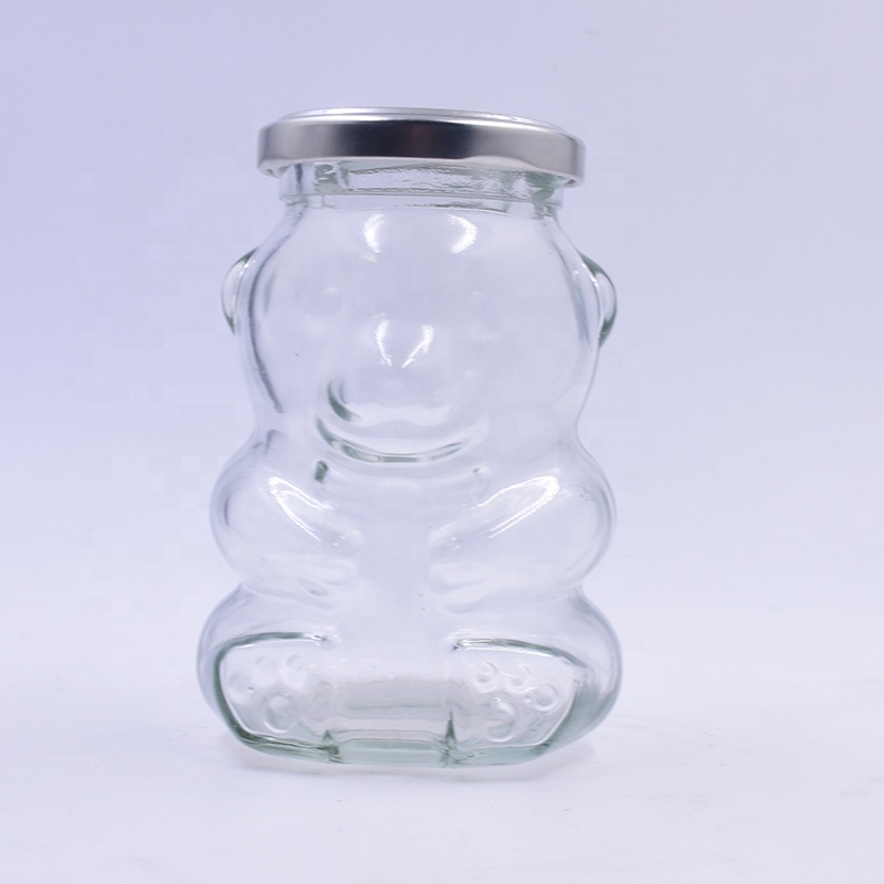 Lovely 280 ml transparent clear bear shape candle glass jar with paraffin