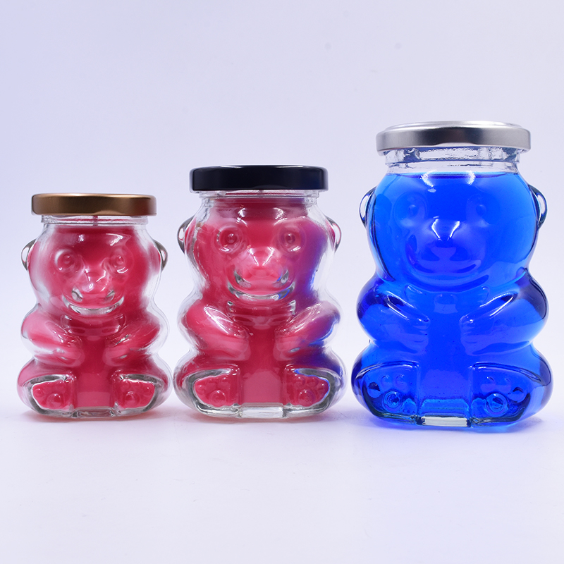 Lovely 280 ml transparent clear bear shape candle glass jar with paraffin