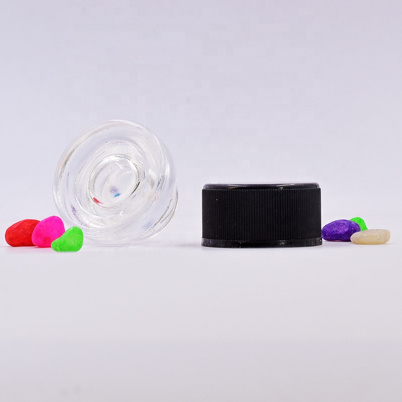 Lovely  9 ml clear round  small  straight side eye cream cosmetic packing  glass jar with black  plastic child proof lid.