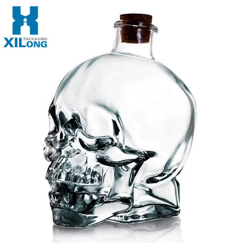 Low Cost Manufacturer Clear Super Flint Empty Skull Shape 750ML Vodka Liquor Glass Bottles For Whisky