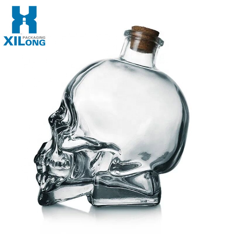Low Cost Manufacturer Clear Super Flint Empty Skull Shape 750ML Vodka Liquor Glass Bottles For Whisky