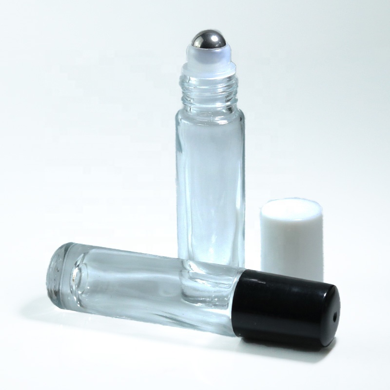 Low MOQ 10 ml Mini Clear Essential Oil Stainless Steel Roller Bottle Perfume Roll On Glass Roller Bottle Packaging (NRB16)