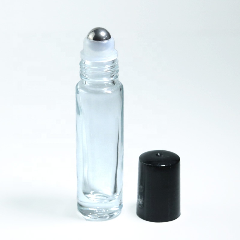 Low MOQ 10 ml Mini Clear Essential Oil Stainless Steel Roller Bottle Perfume Roll On Glass Roller Bottle Packaging (NRB16)