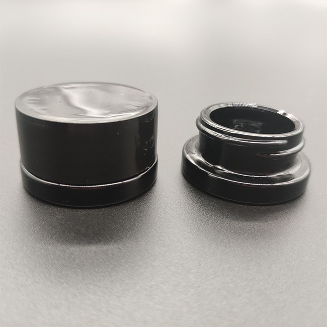Low MOQ 100pcs 5ml 9ml child resistant black uv material cbd concentrate storage jar with plastic black white cap in stock