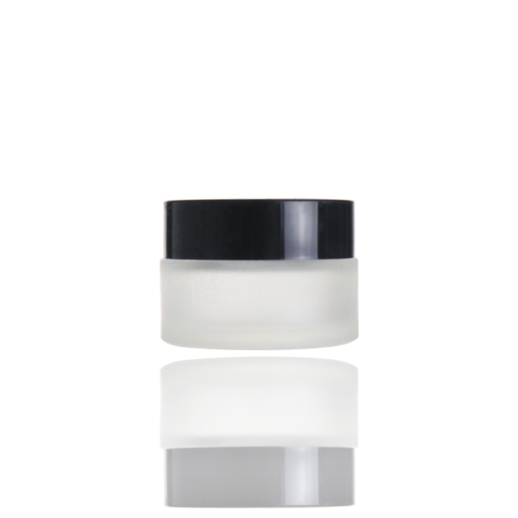 Low MOQ 15g glass cosmetic frosted jar with black lid