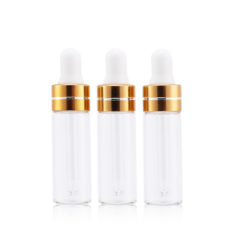 Low MOQ 1ml 2ml 3ml 5ml essential oil dropper pipette bottle amber glass small vials with gold dropper